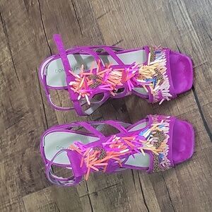 Donald Pliner Strappy Women 7M Magenta Suede decorated Ankle Strap Stiletto Heel